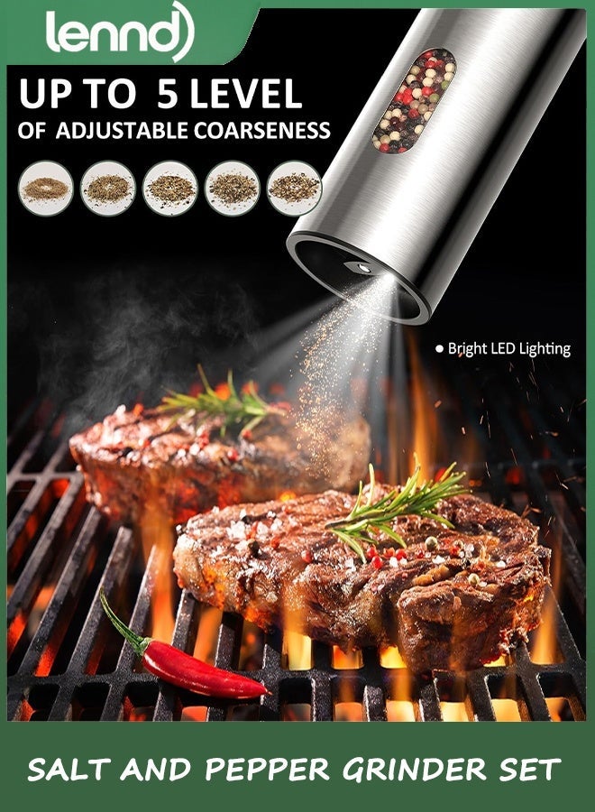 لينند [سعة أكبر مطورة] مجموعة مطحنة الملح والفلفل الكهربائية مع قاعدة شحن USB، سعة كبيرة 95 مل، خشونة قابلة للتعديل، مطحنة فلفل أوتوماتيكية من الفولاذ المقاوم للصدأ (سعة مطورة-أ) - Image 4